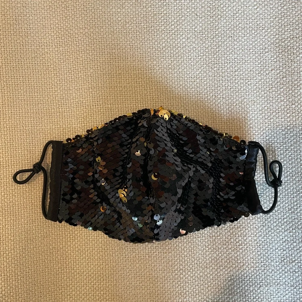 Eugenia Kim Black and Gold Sequin Face Mask